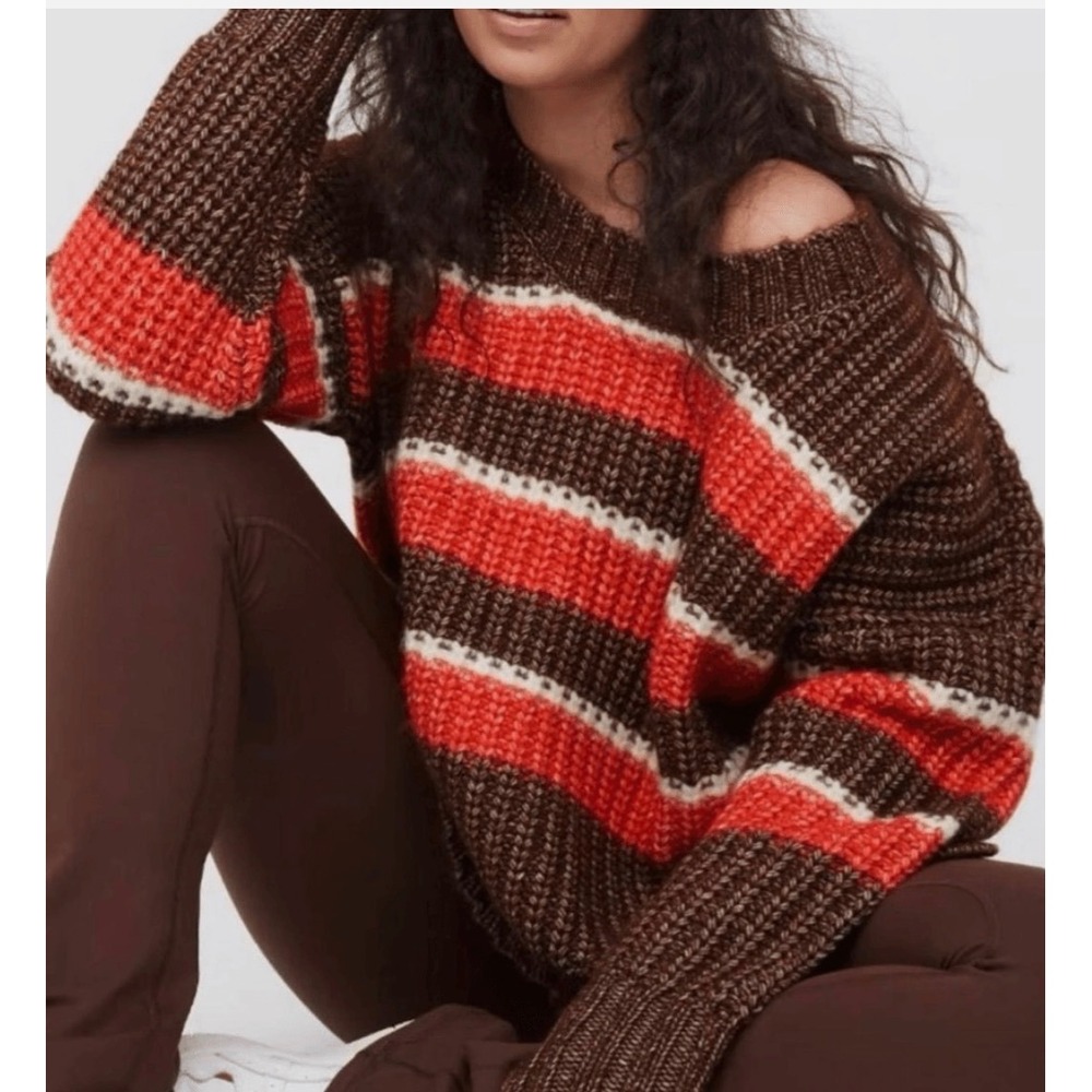 OFFLINE by Aerie Striped Chunky Knit Sweater Women Small Brown Orange Pullover